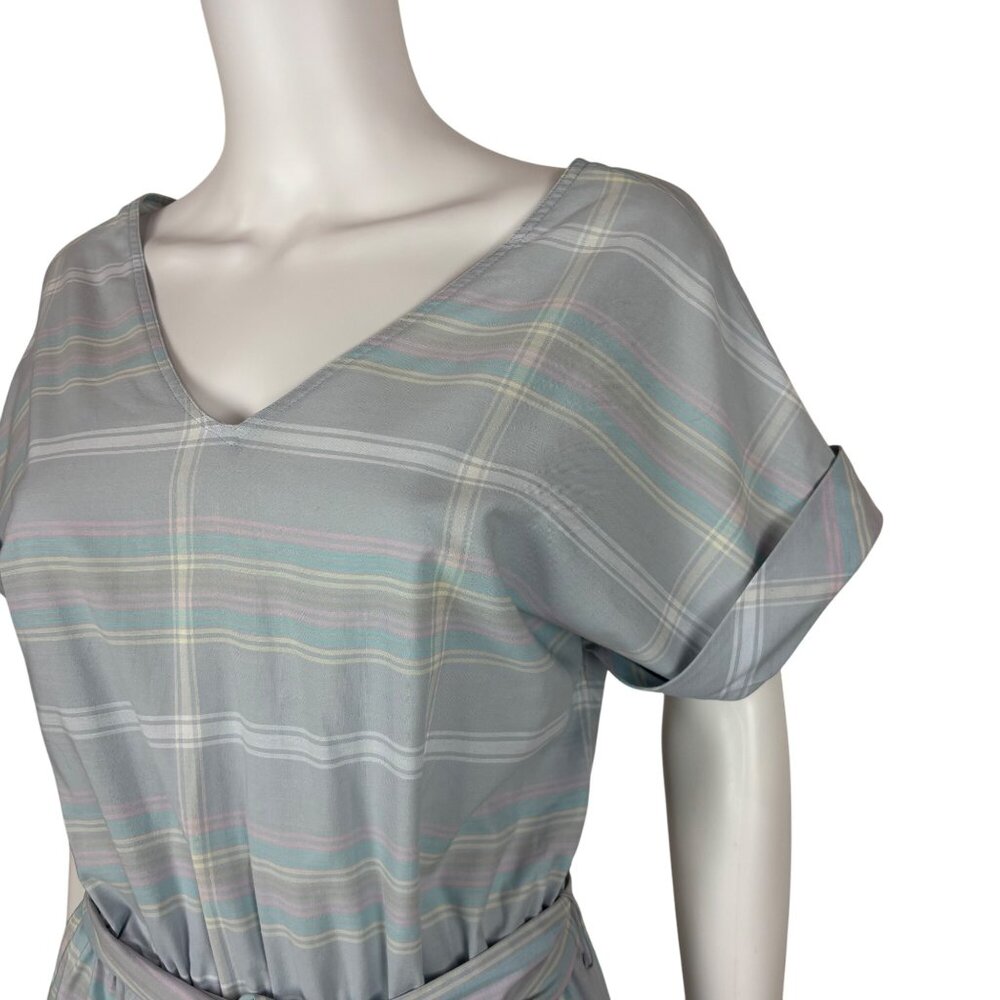 Vintage 80s Striped Dress Womens Large Blue Off The Shoulder Fit And Flare - Picture 11 of 11